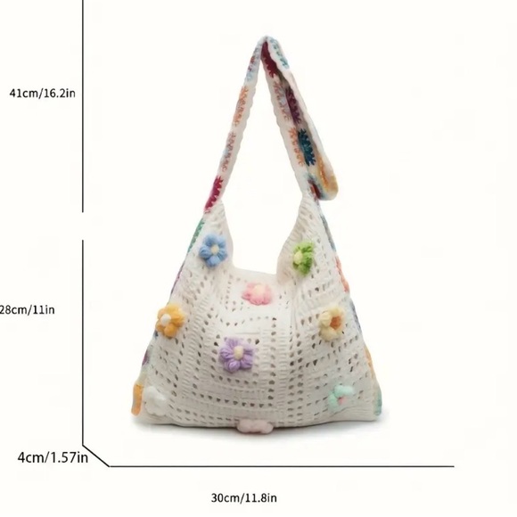 Crochet Flower Shoulder Bag, Knitted Crochet Bag, Granny Square Handbag - Picture 4 of 4